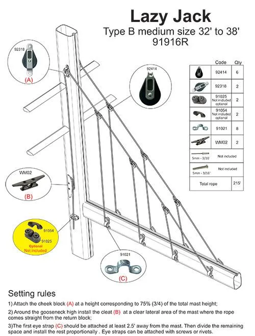 002RFS-  LAZY JACK SYSTEM B - MEDIUM SIZE- WITH ROPE AND FURLING STRAPS INCLUDED