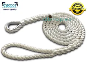 1/2" x 2'  3 Strand Mooring Pendant Line 100% Nylon High Quality Rope with Stainless Steel Thimble. Made in USA .