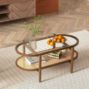 2-Tier PE Rattan Coffee Table with Storage