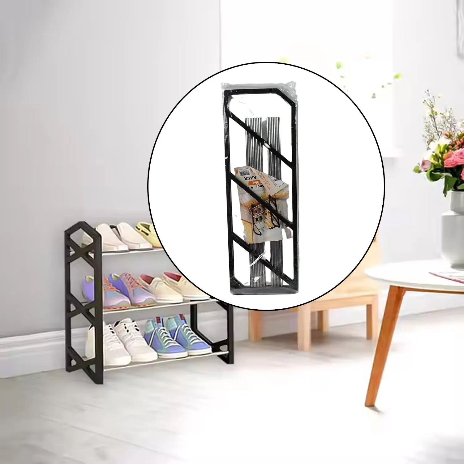 3 Layer Space‑saving Shoes Show Rack Folding Shoe Rack (1 Pc)