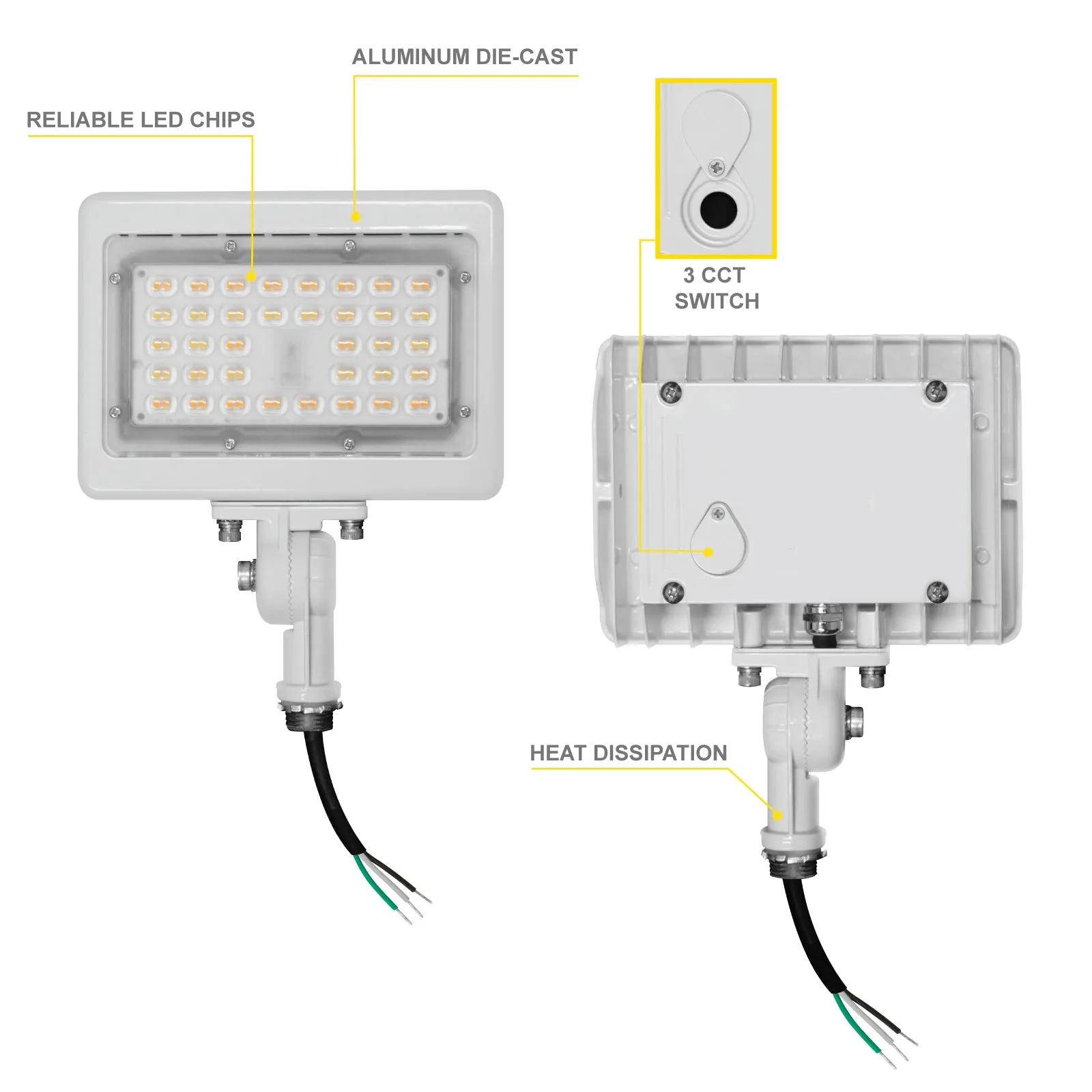 30W LED Flood Lights Outdoor Security Lighting - Waterproof - 3CCT 3000K-5000K - 4200LM - Knuckle Mount