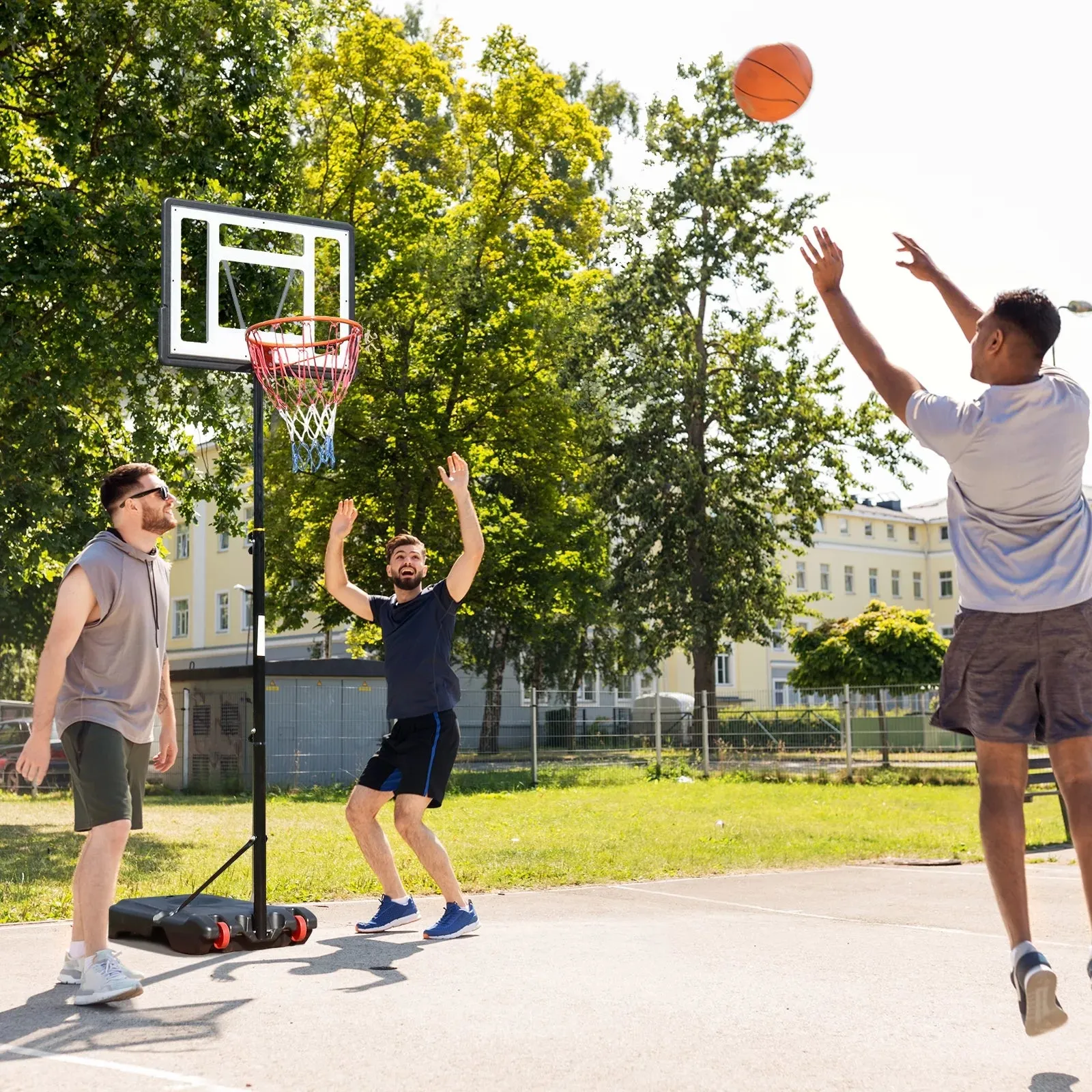 33 In. Portable Basketball Hoop Stand, 6.5-8 Ft Adjustable Basketball Goal System, with PVC Backboard Indoor/Outdoor