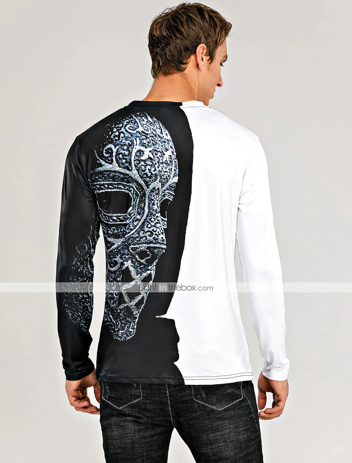 3D Print Men's Long Sleeve Graphic T-Shirt in Black-White Blue Gold