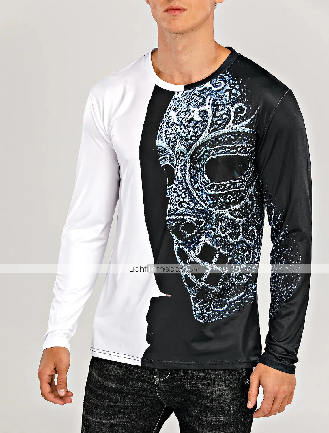 3D Print Men's Long Sleeve Graphic T-Shirt in Black-White Blue Gold