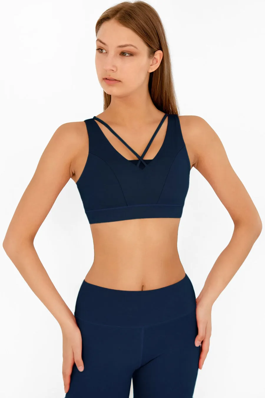 4 for $54 - Navy Blue Kelly Strappy Open-Back Padded Sports Bra - Women