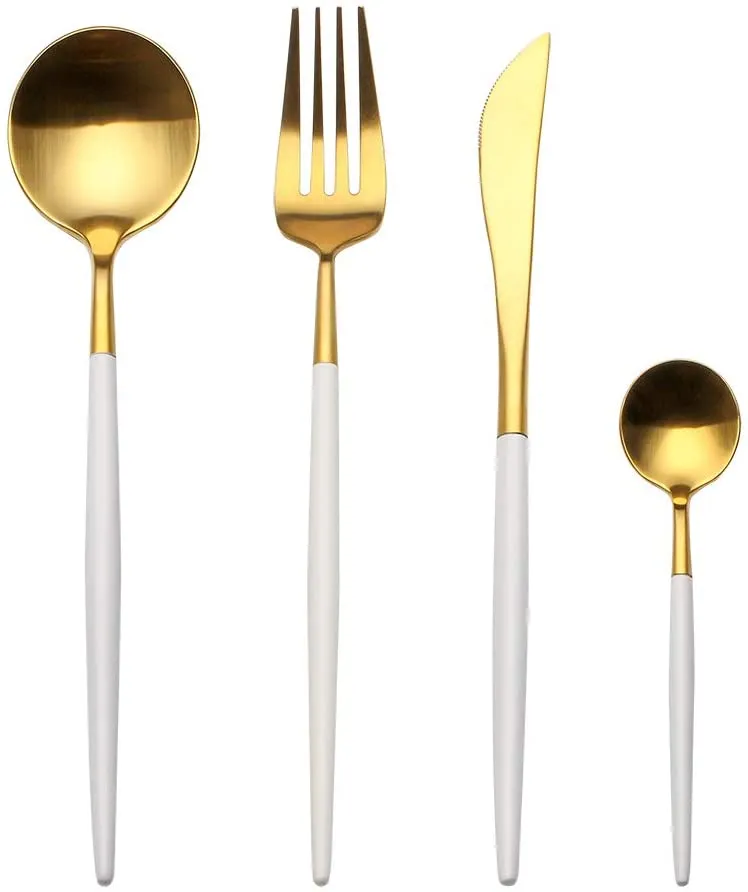 4 Pieces Color Stainless Steel Utensils Set - Gold White