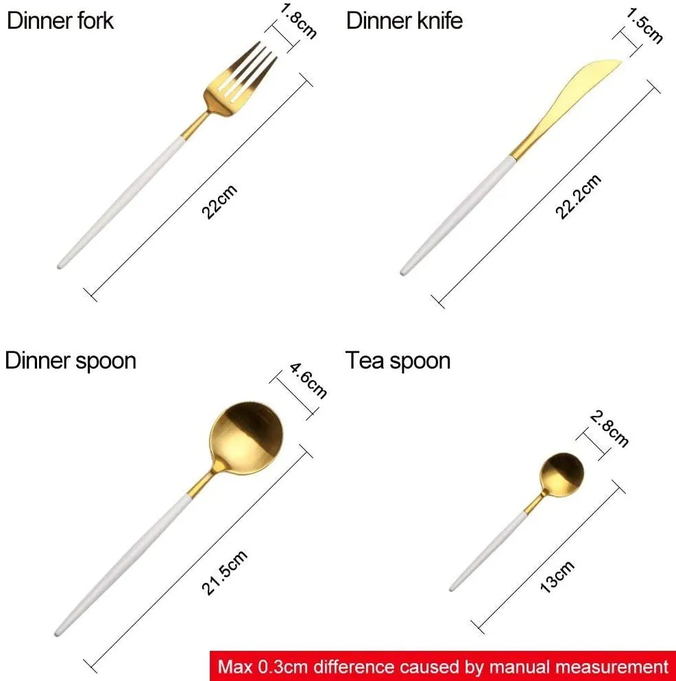 4 Pieces Color Stainless Steel Utensils Set - Gold White