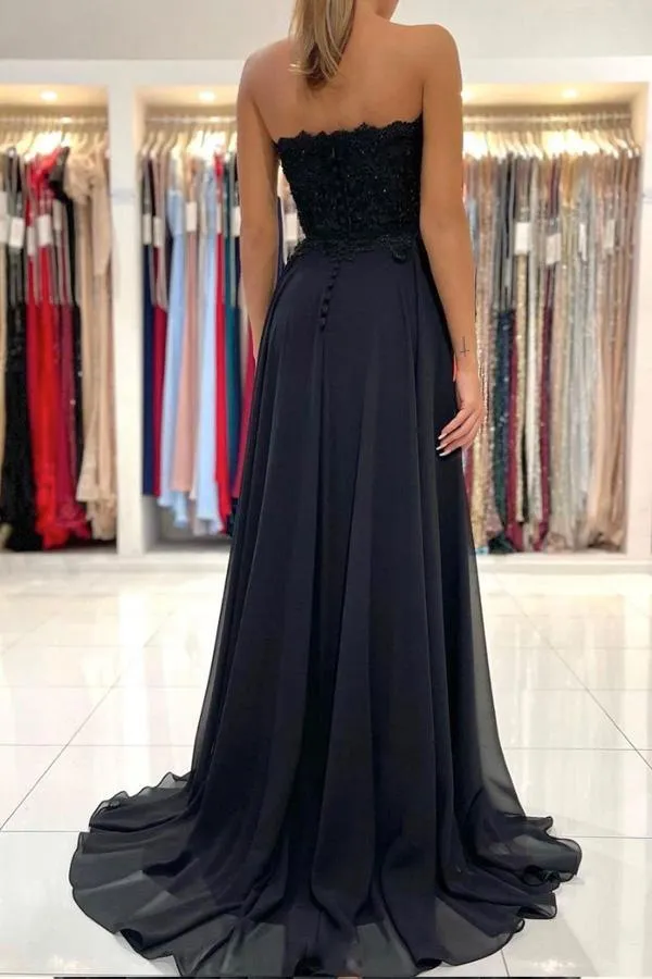 A-line Black Sweetheart  Chiffon Lace Long Prom Dress Formal Dress  PSK260