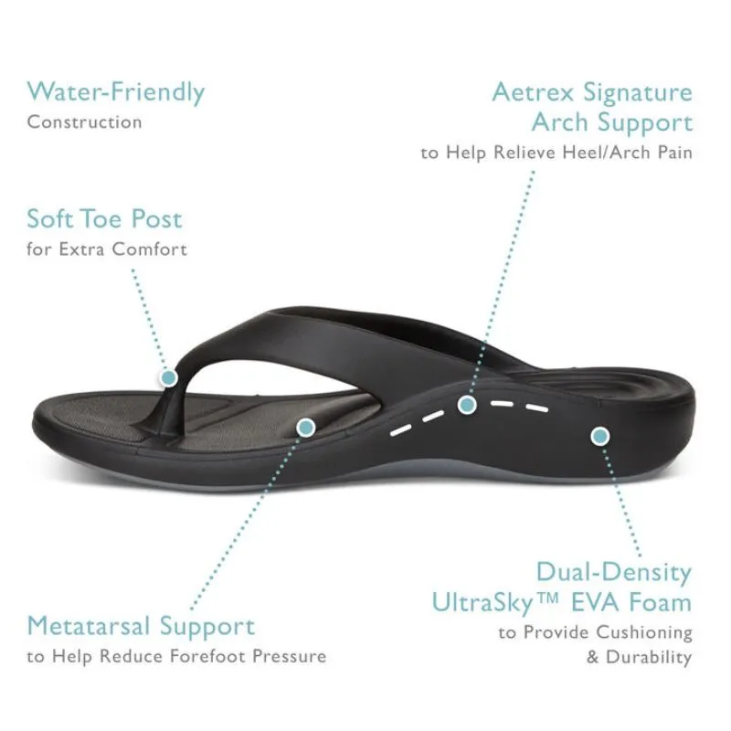 Aetrex Maui Black Men's Flips