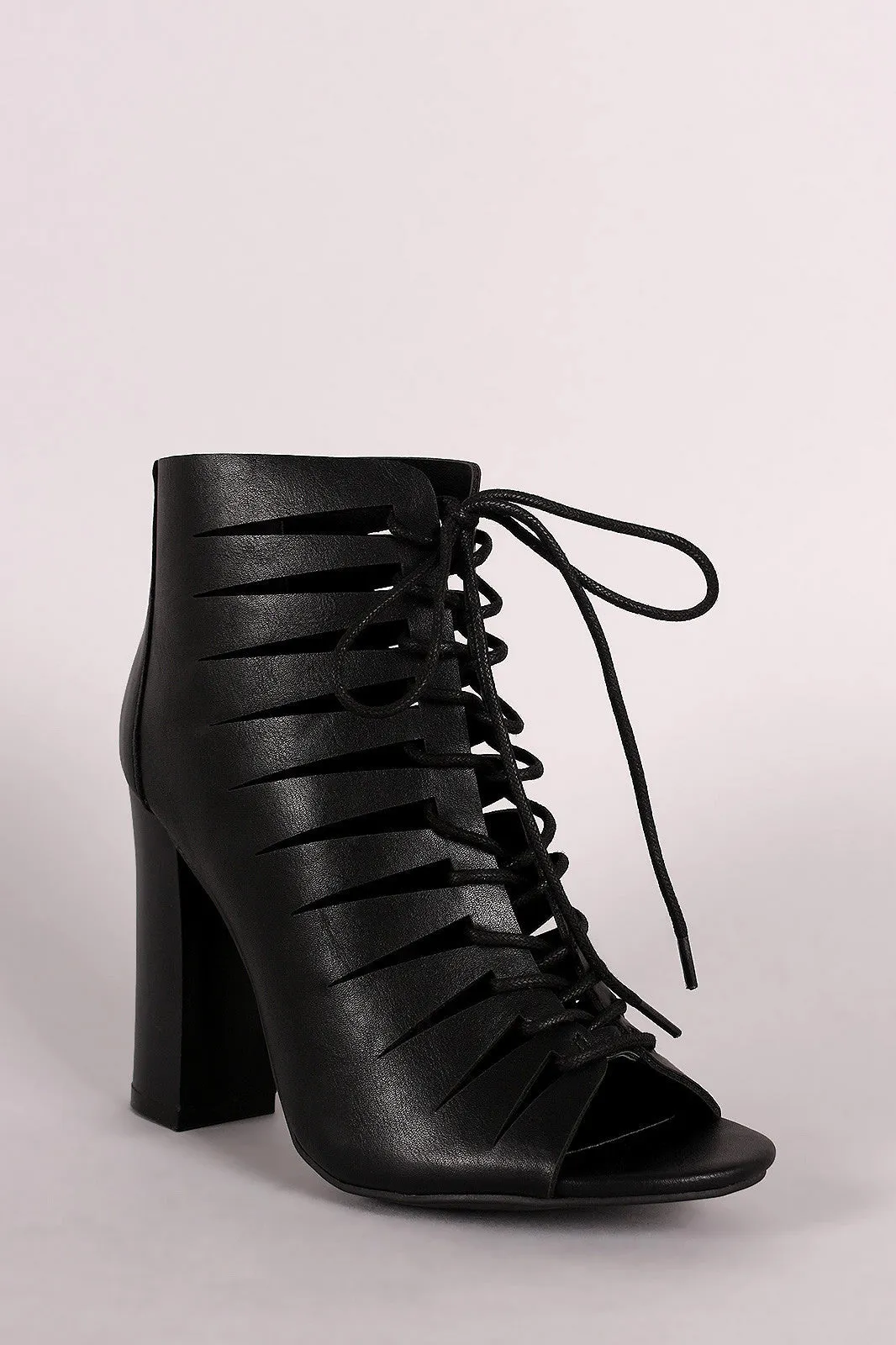 Alinthia - Peep Toe Lace-Up Cutout Booties