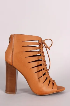 Alinthia - Peep Toe Lace-Up Cutout Booties