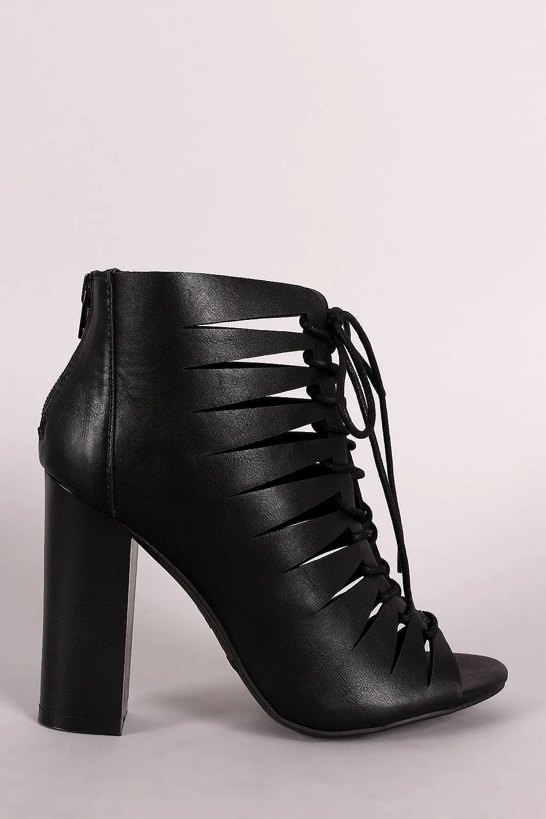 Alinthia - Peep Toe Lace-Up Cutout Booties