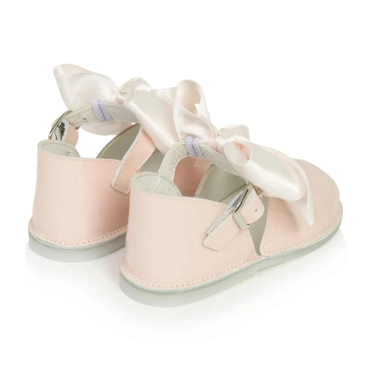 Andanines Baby Girls Patent Leather Open Toe Bow Shoes in Pink