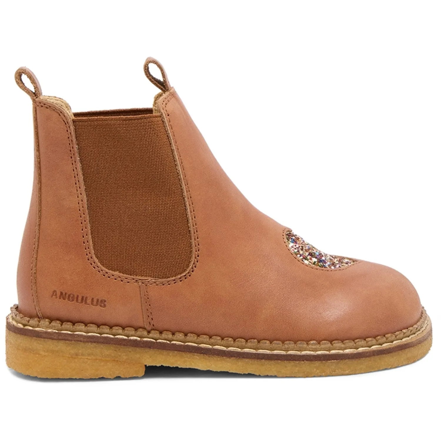 Angulus Tan/Multi Glitter/CAndnac Chelsea Boot Med Hjerte