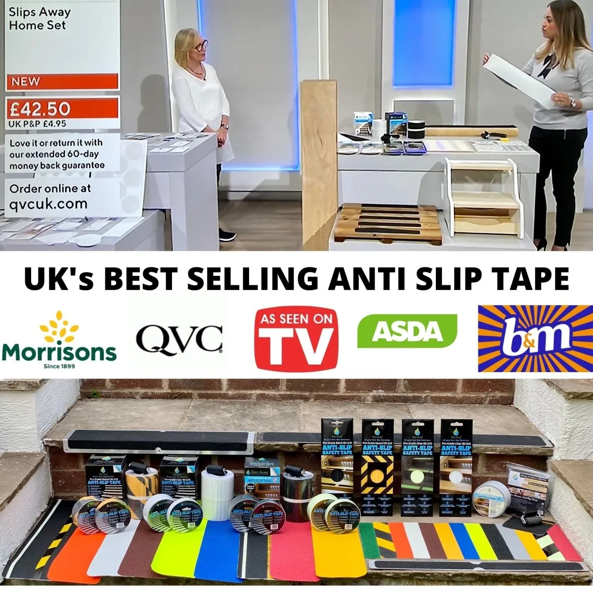 Anti Slip Tape Pre Cut Treads in Clear 12" x 2 " 8x Pack