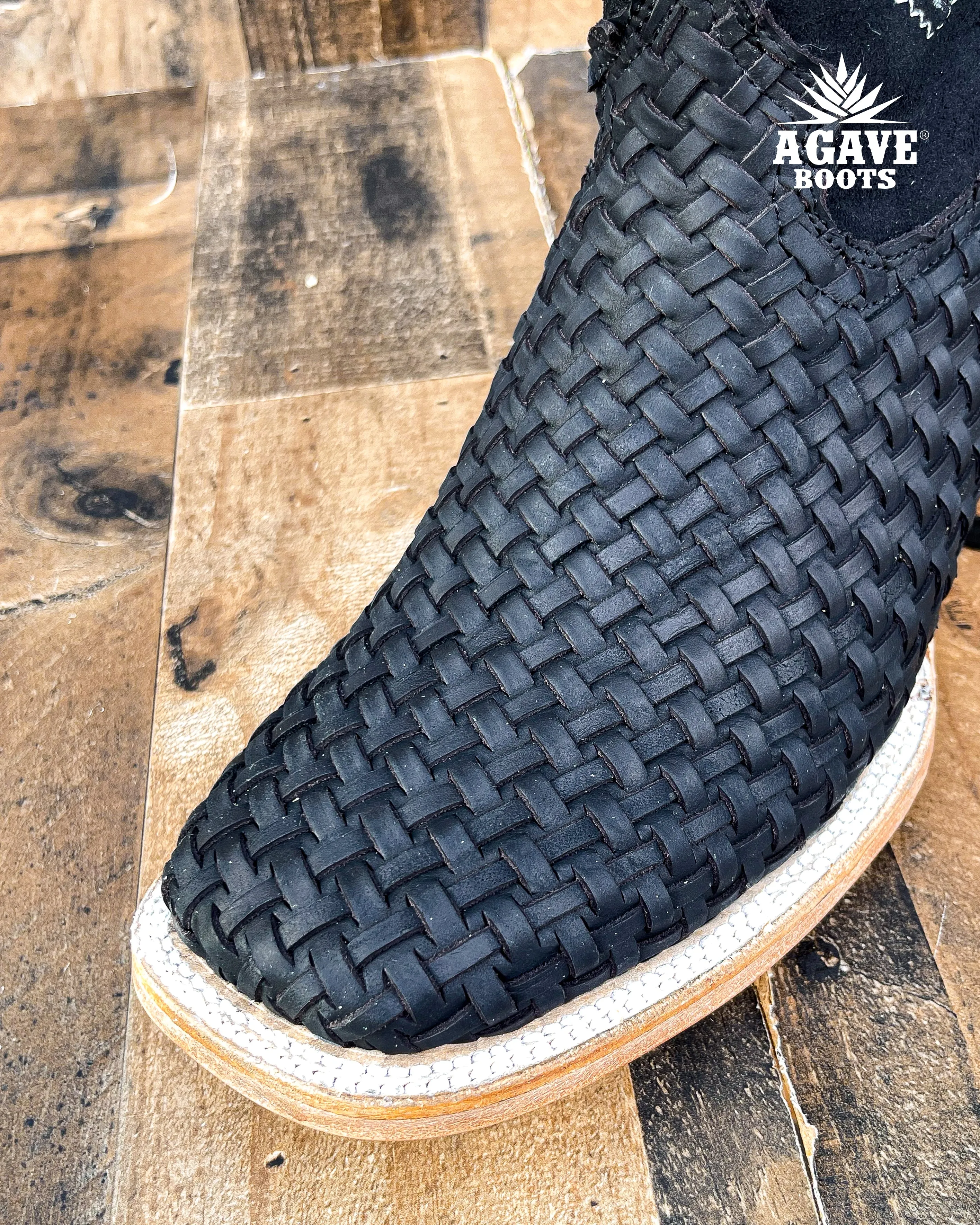 AZTEC BLACK BASKET WEAVE PETATILLO | MEN SQUARE TOE COWBOY BOOTS