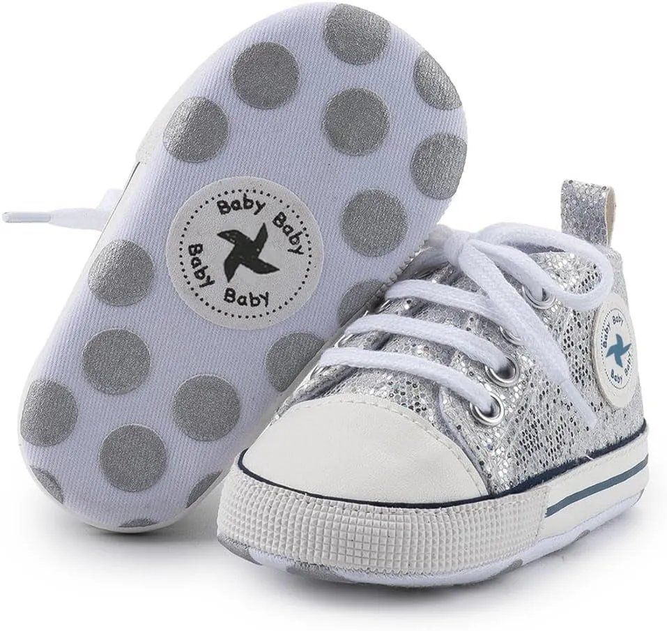 Baby Girls Boys Shoes Soft Anti-Slip Sole Newborn First Walkers High Top Canvas Denim Unisex Infant Sneaker