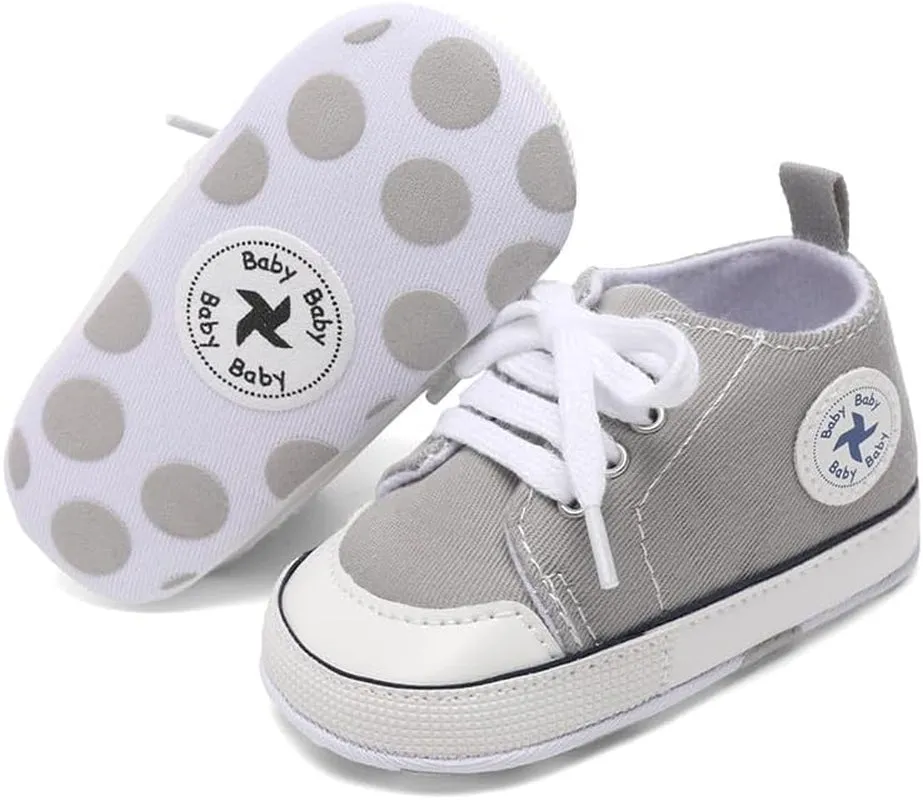 Baby Girls Boys Shoes Soft Anti-Slip Sole Newborn First Walkers High Top Canvas Denim Unisex Infant Sneaker