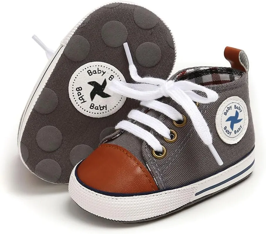 Baby Girls Boys Shoes Soft Anti-Slip Sole Newborn First Walkers High Top Canvas Denim Unisex Infant Sneaker