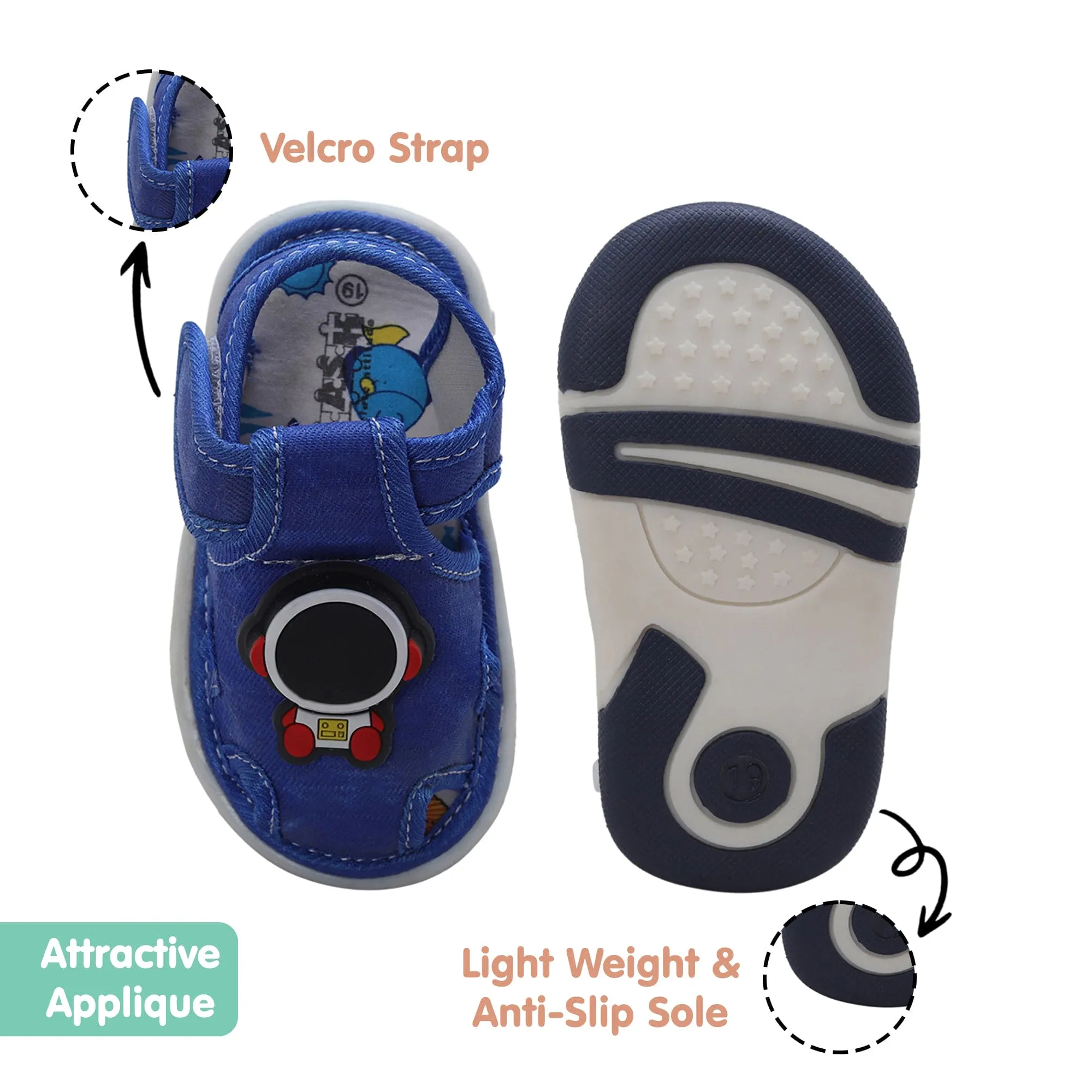 Baby Moo Cool Robot Velcro Strap Anti-Skid Chu Chu Sound Sandals - Blue