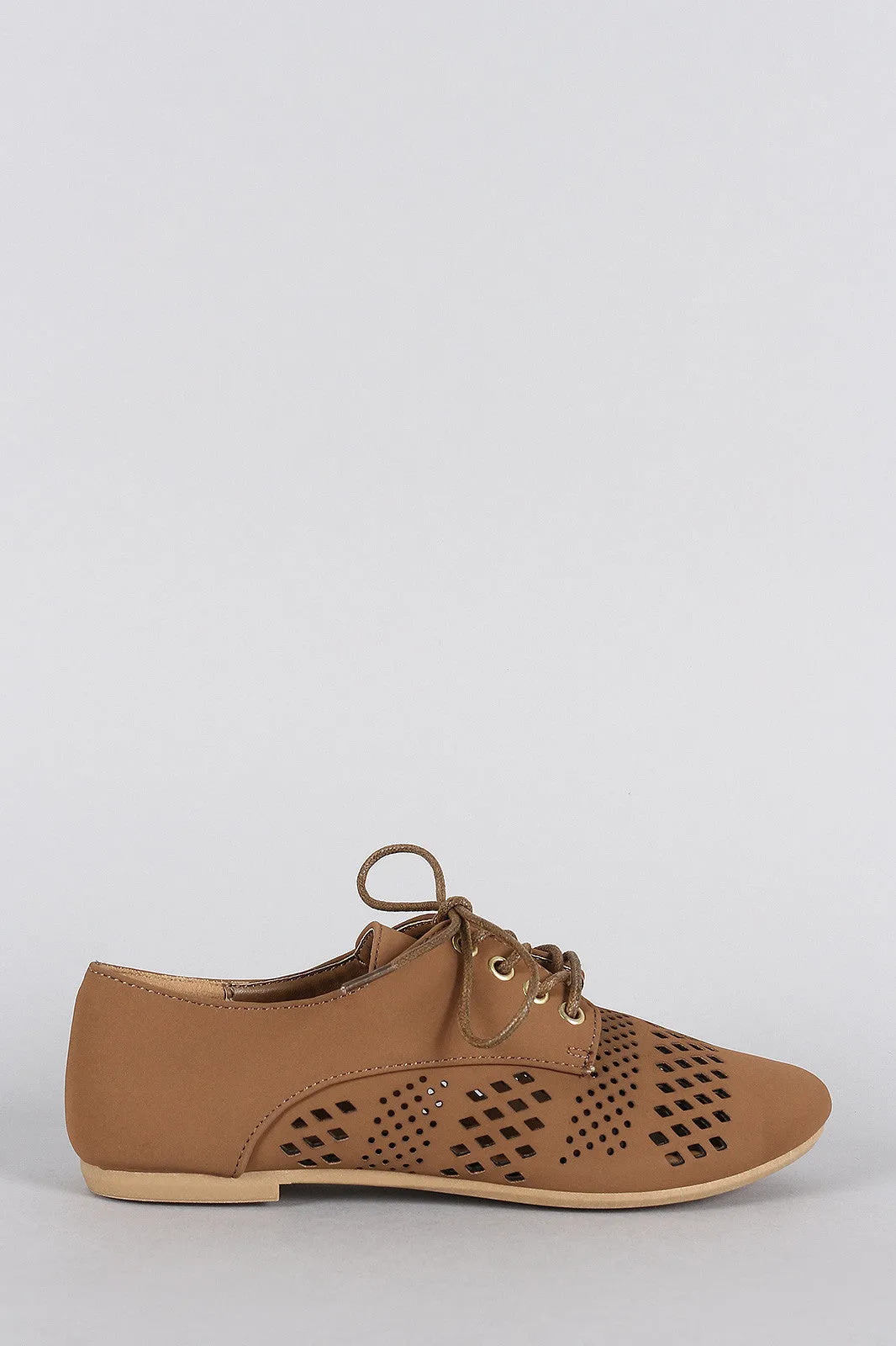 Bamboo Perforated Round Toe Lace Up Oxford Flat