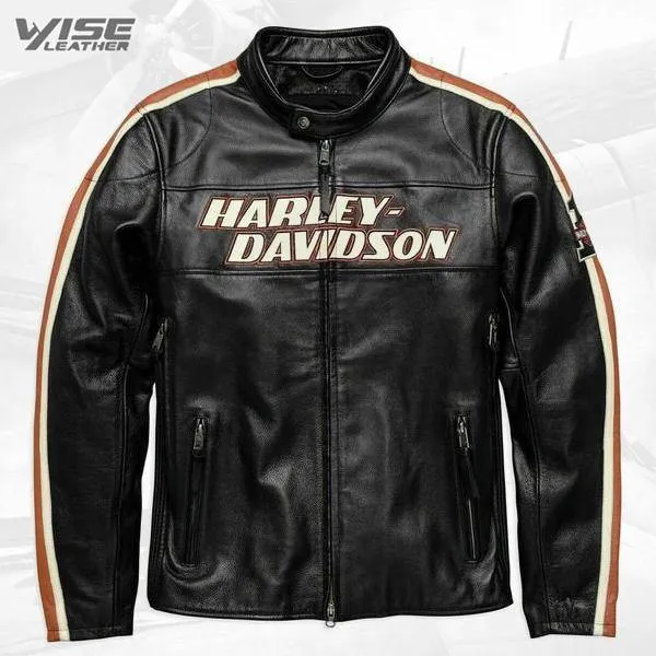 Black Harley Davidson Real Cowhide Leather Biker Jacket