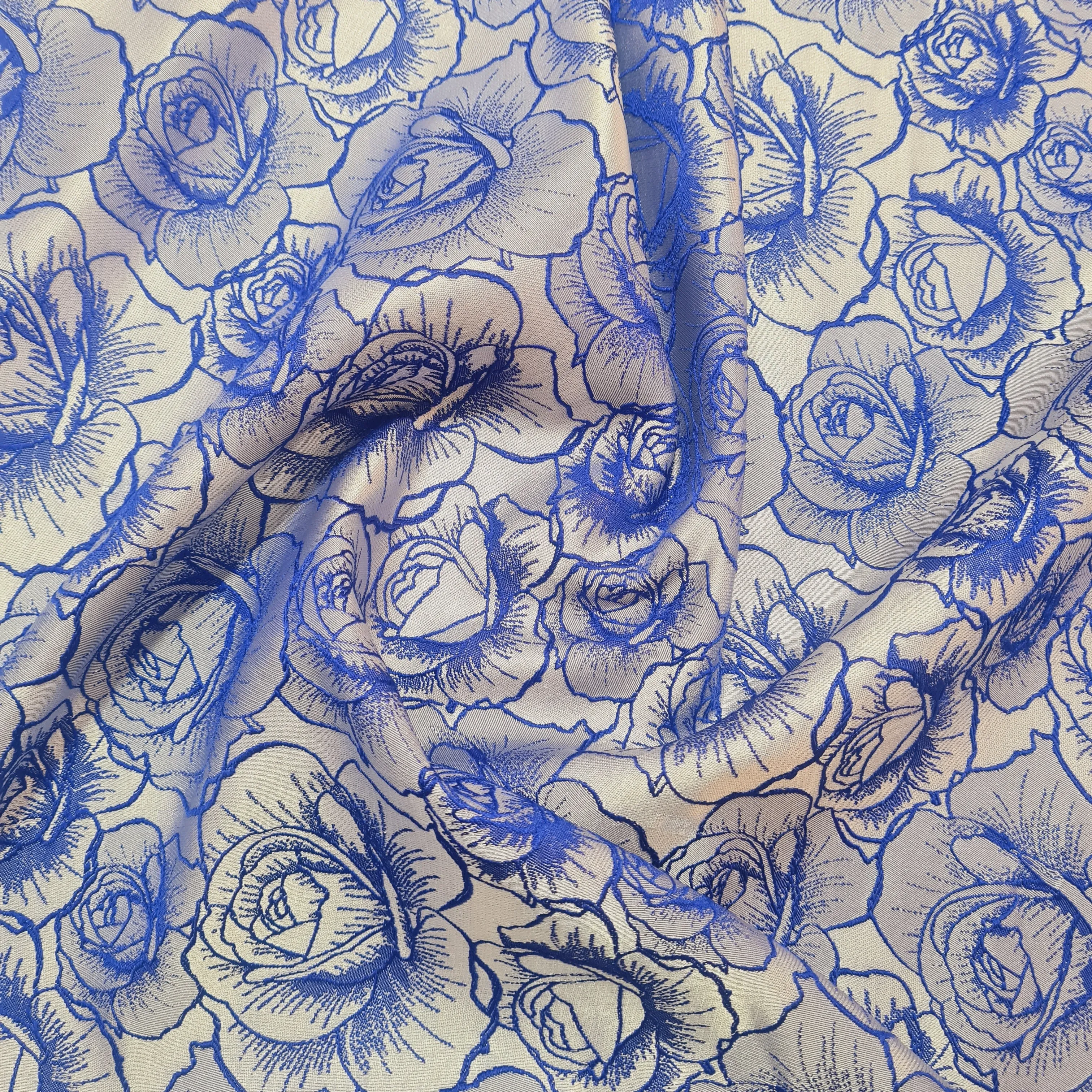 Blue Floral Brocade Jacquard Fabric