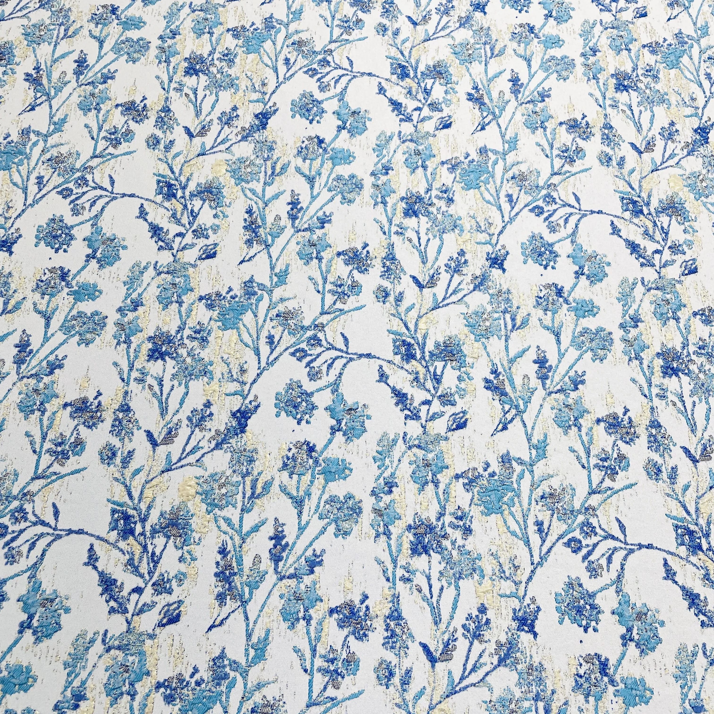 Blue White Brocade Jacquard Fabric