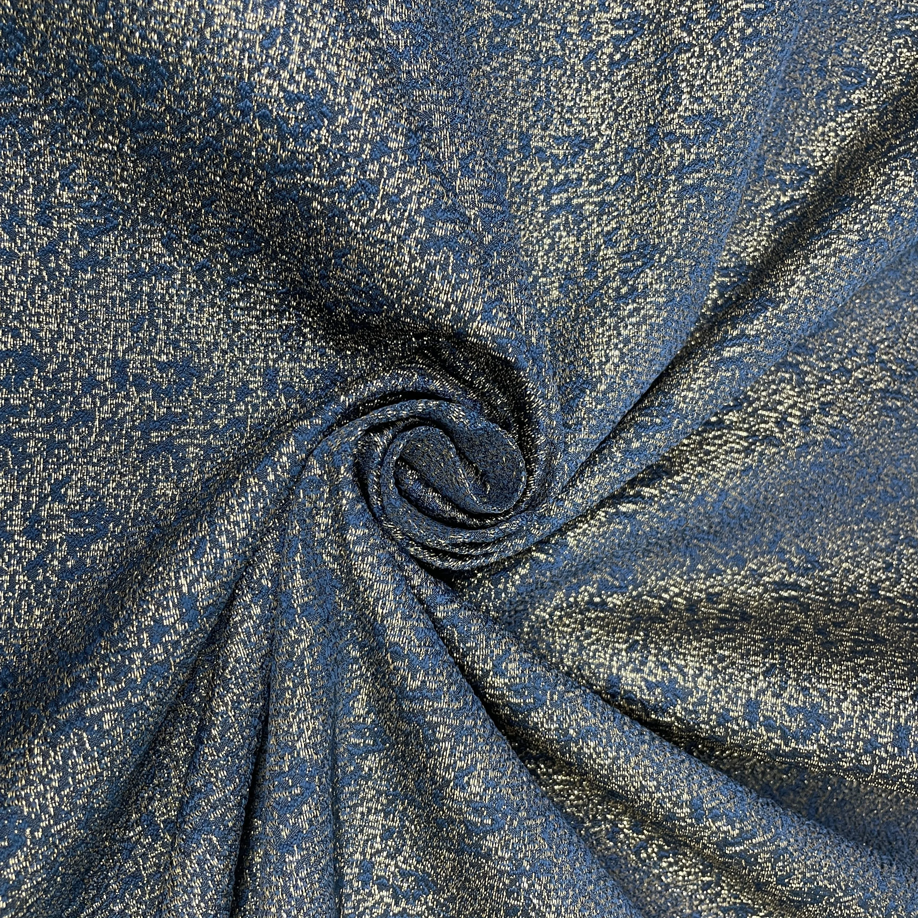 Blue With Golden Lurex Brocade Jacquard Fabric