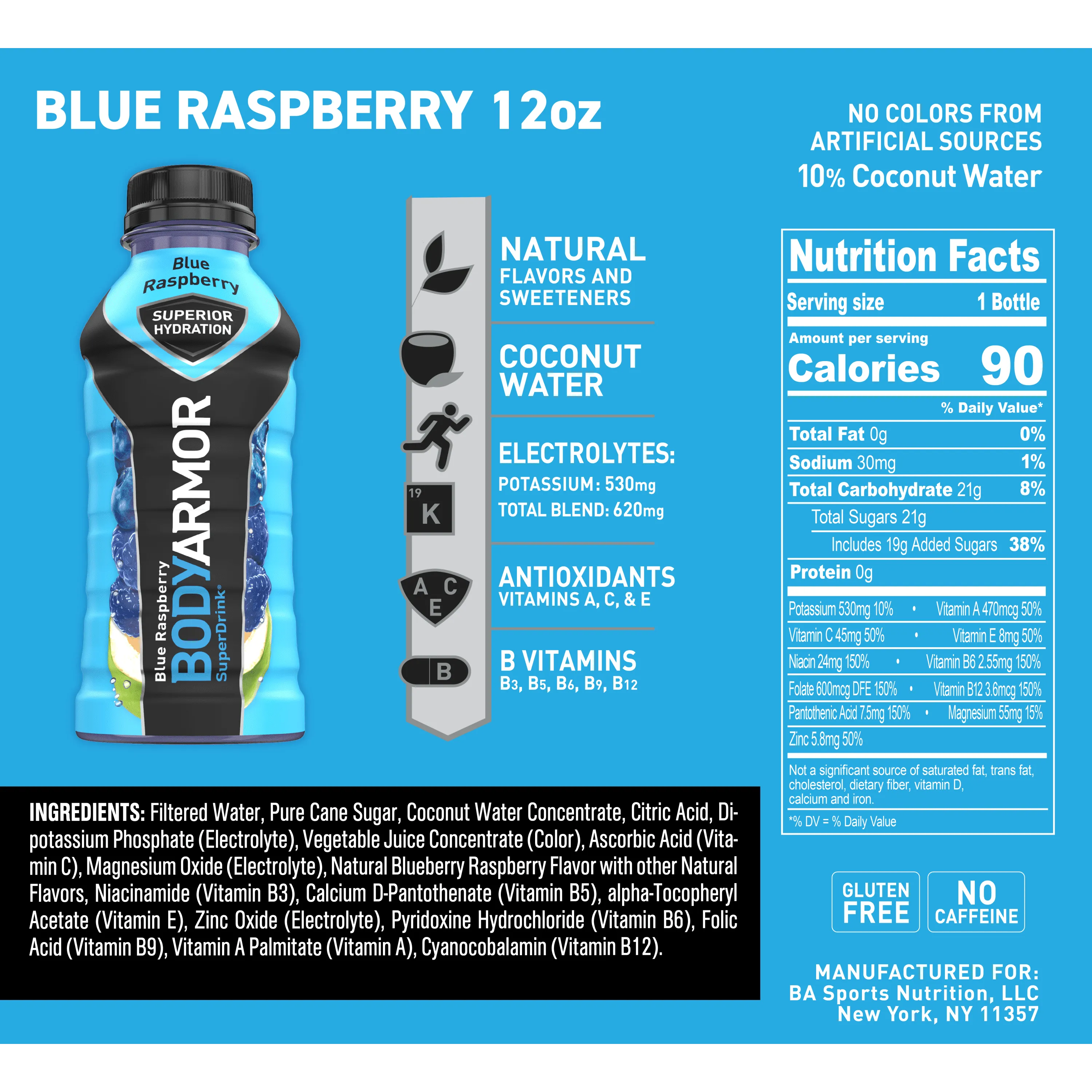 BODYARMOR Sports Drink, Blue Raspberry, 12 Fl. Oz., 8 count