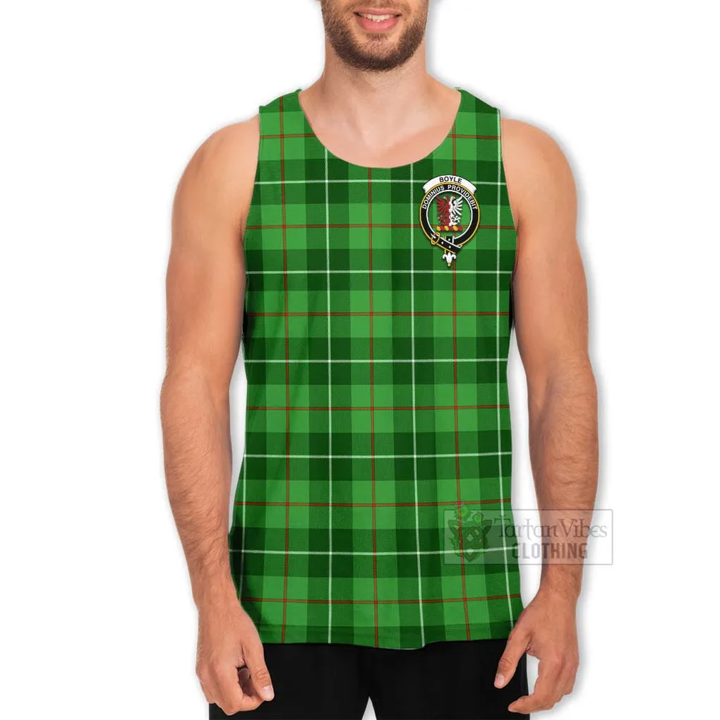 Boyle Tartan Men's Tank Top with Family Crest and Bearded Skull Holding Bottles of Whiskey