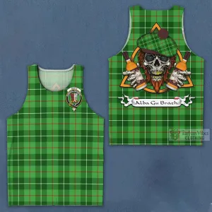 Boyle Tartan Men's Tank Top with Family Crest and Bearded Skull Holding Bottles of Whiskey