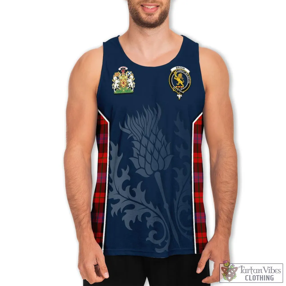 Broun Modern Tartan Men's Tanks Top with Family Crest and Scottish Thistle Vibes Sport Style