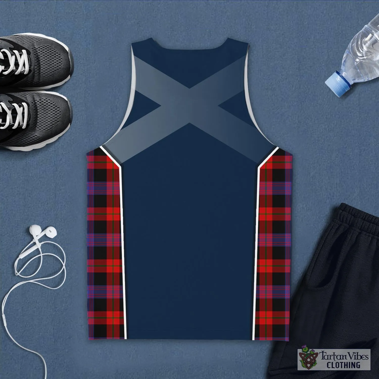 Broun Modern Tartan Men's Tanks Top with Family Crest and Scottish Thistle Vibes Sport Style