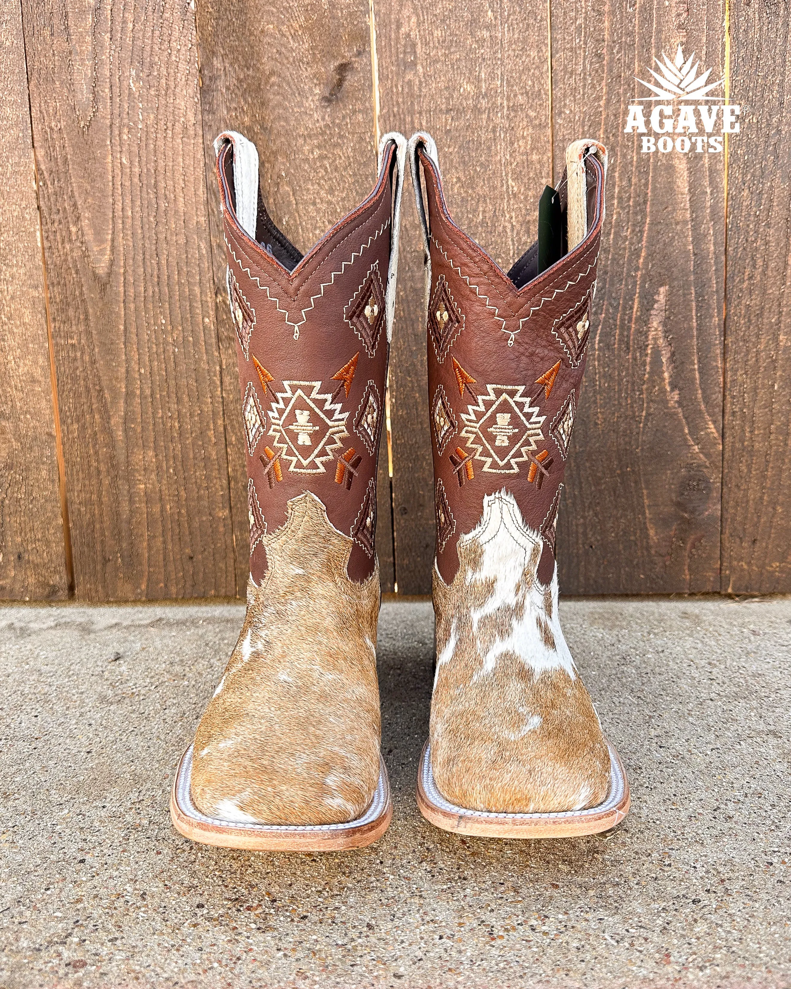 BROWN COWHIDE AZTEC | MEN SQUARE TOE WESTERN COWBOY BOOTS