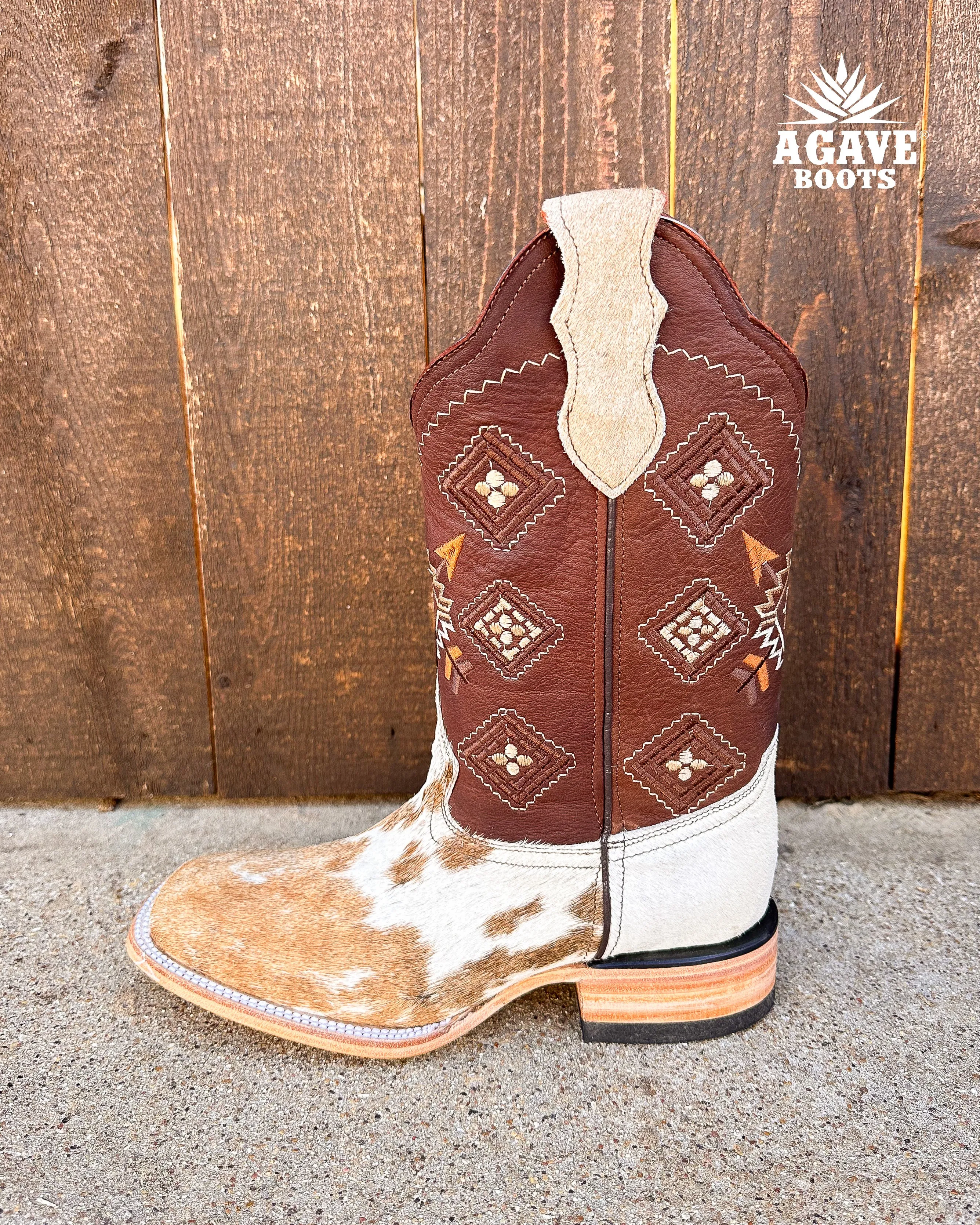 BROWN COWHIDE AZTEC | MEN SQUARE TOE WESTERN COWBOY BOOTS