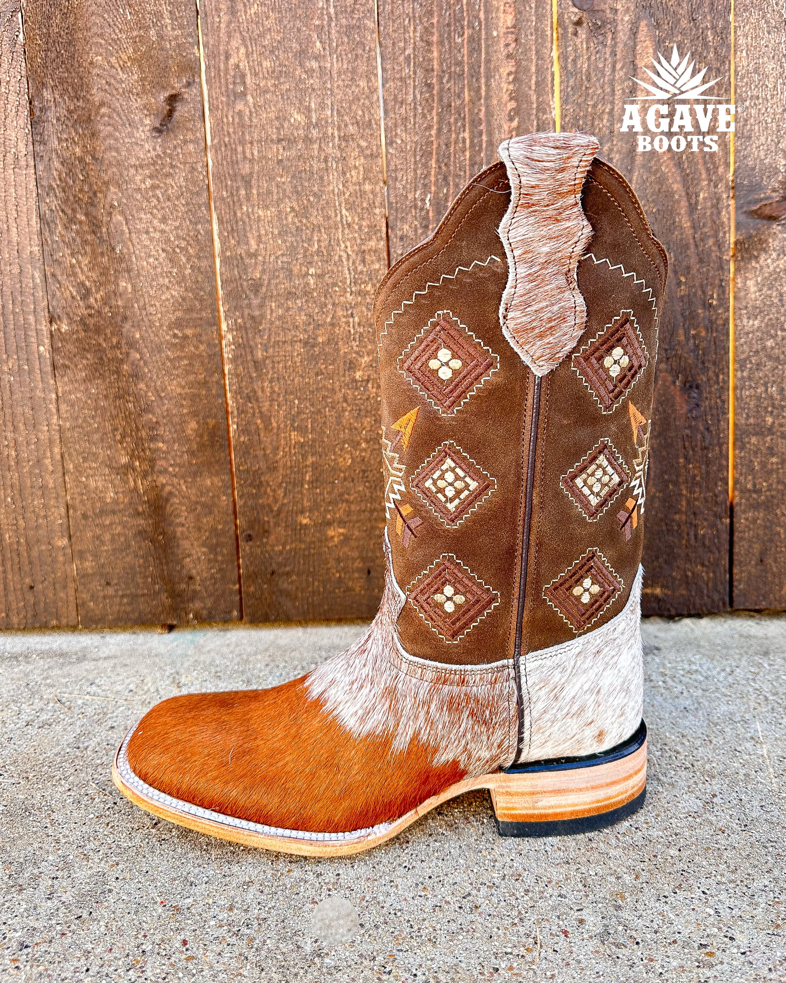 BROWN COWHIDE AZTEC | MEN SQUARE TOE WESTERN COWBOY BOOTS