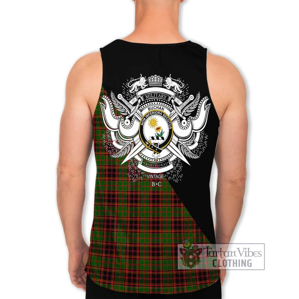 Buchan Tartan Men's Tank Top with Family Crest and Military Logo Style