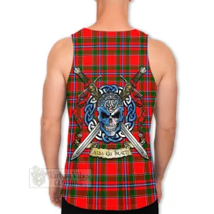 Butter Tartan Men's Tank Top with Family Crest Celtic Skull Style