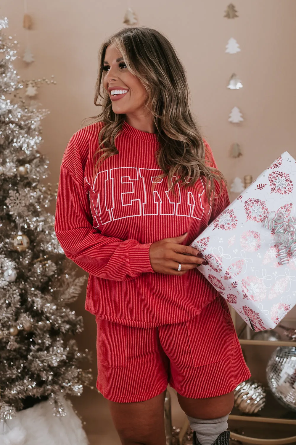 Cozy Merry Ribbed Set, Red