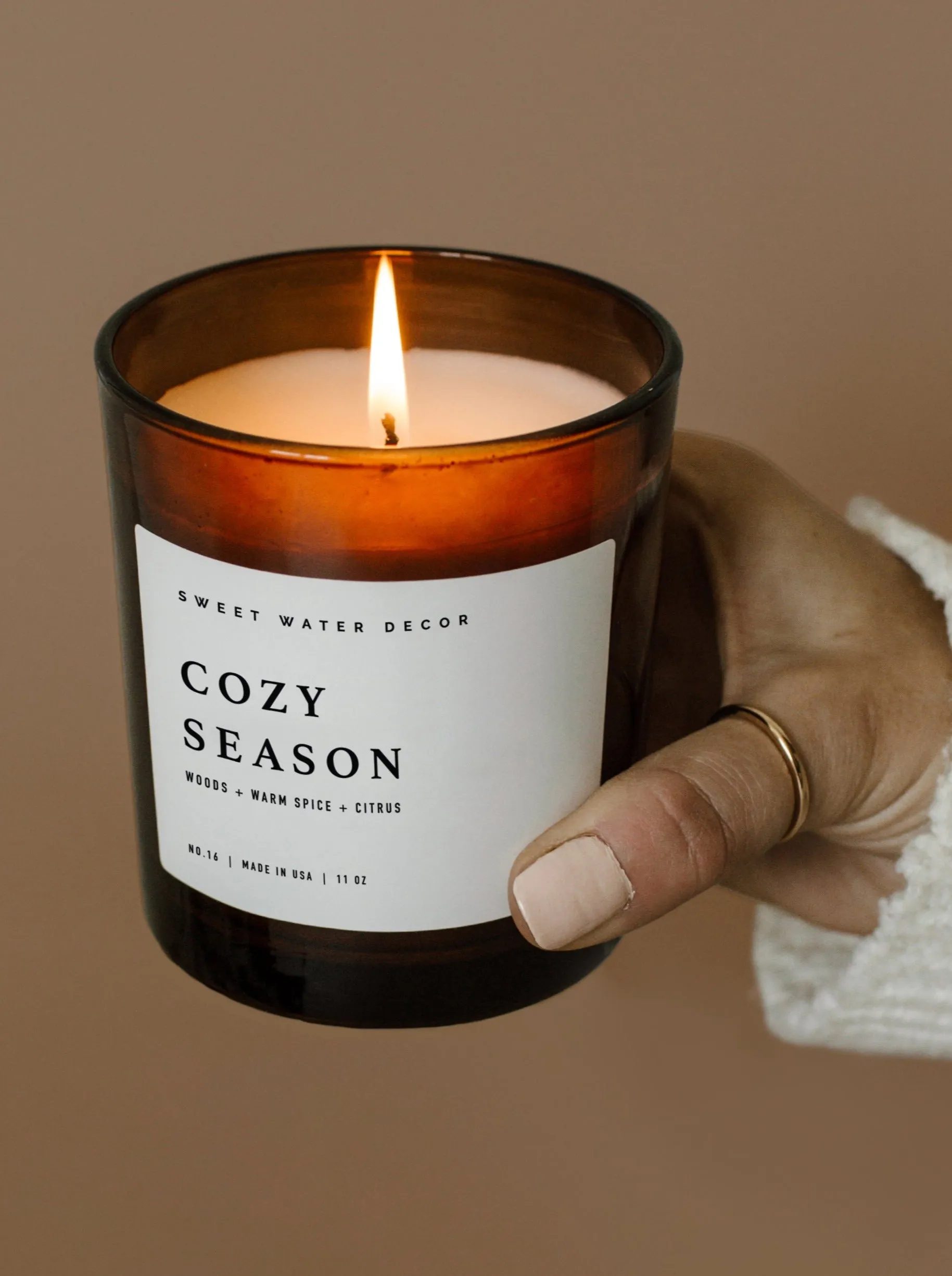 Cozy Season Soy Candle Amber Jar - 11 oz