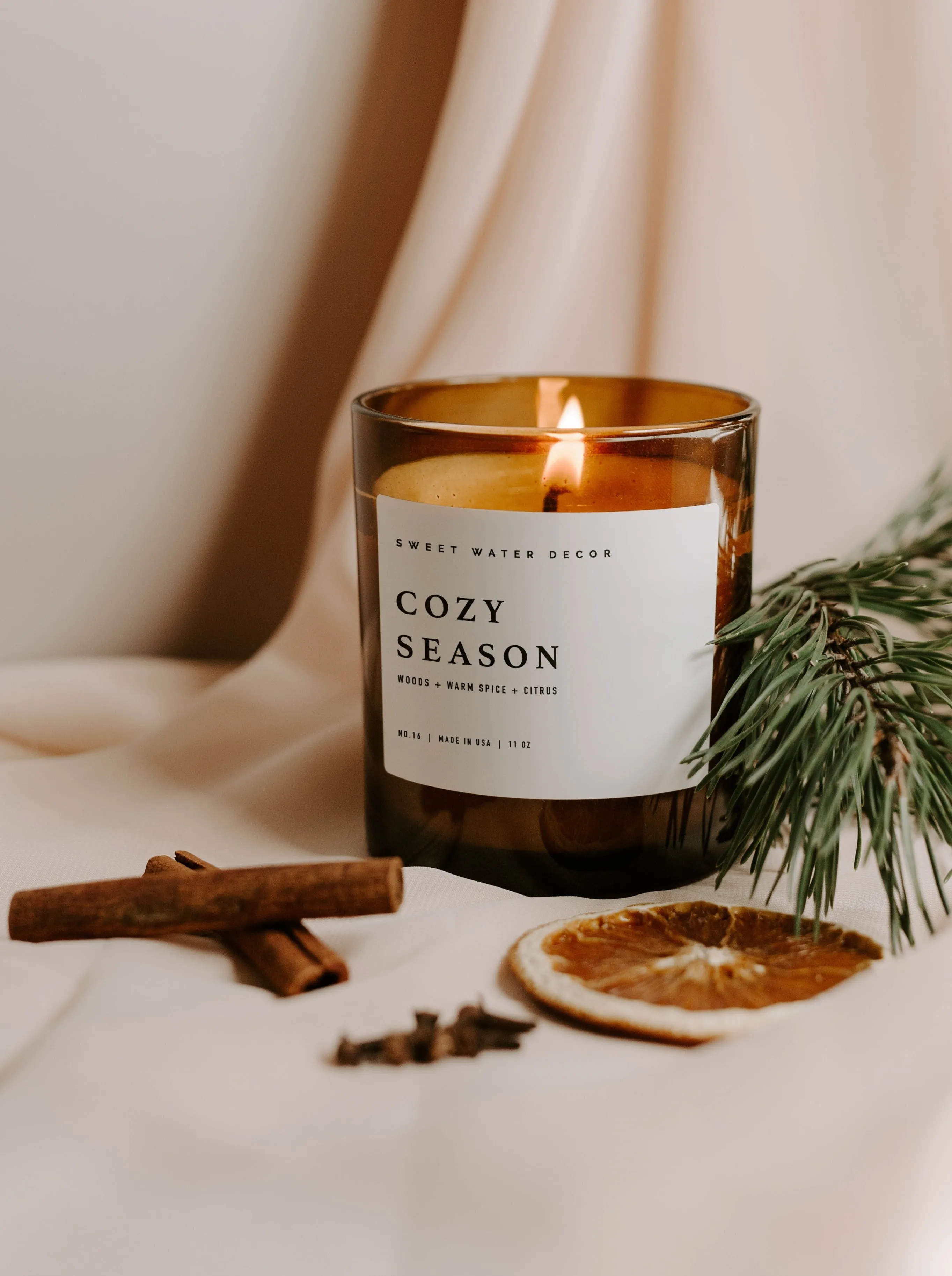 Cozy Season Soy Candle Amber Jar - 11 oz