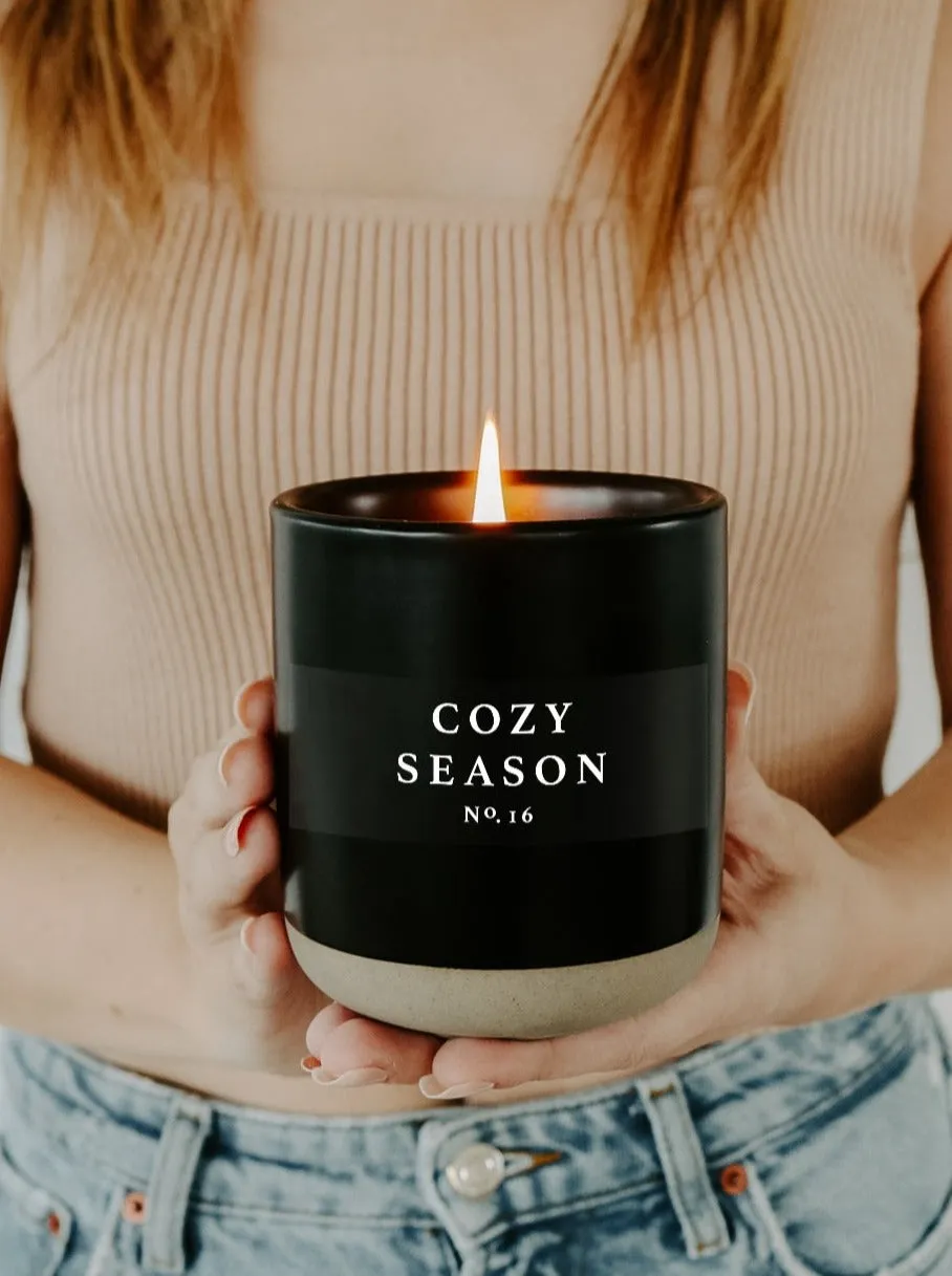 Cozy Season Soy Candle Black Stoneware Jar - 12 oz