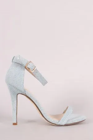 Denim Open Toe Ankle Strap Single Sole Heel