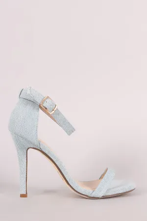 Denim Open Toe Ankle Strap Single Sole Heel