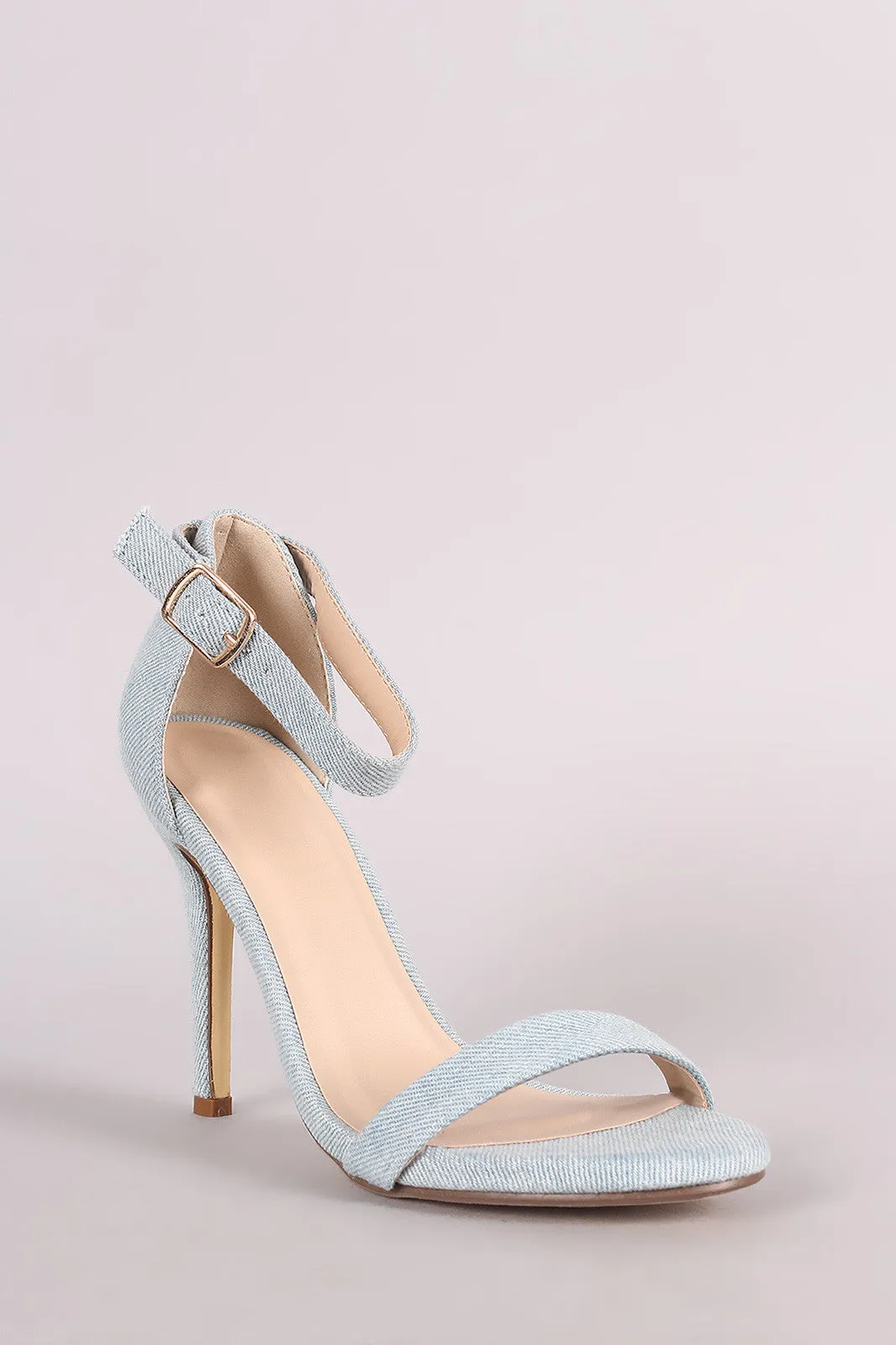 Denim Open Toe Ankle Strap Single Sole Heel