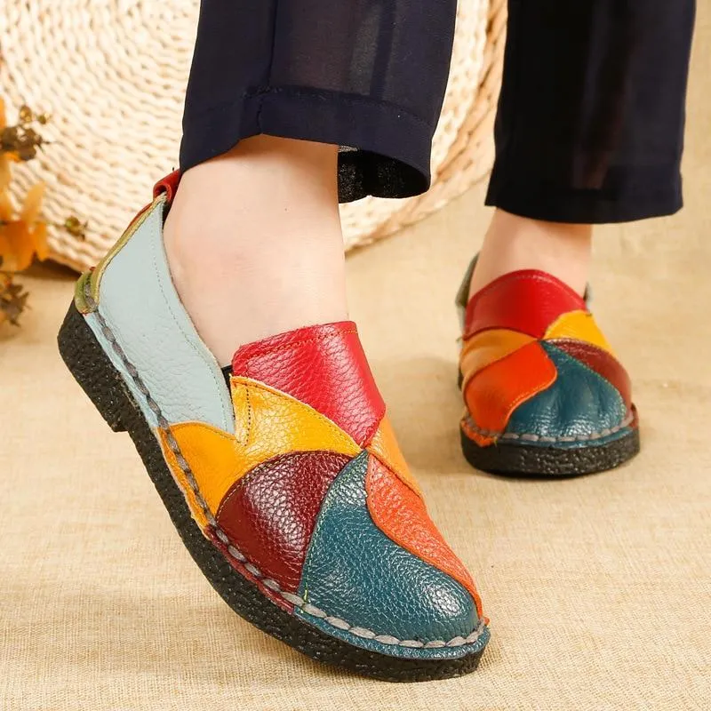 Designer Women Genuine Leather Loafers Mixed Colors Ladies Ballet Flats Shoes Female Spring Moccasins Casual Ballerina Shoes