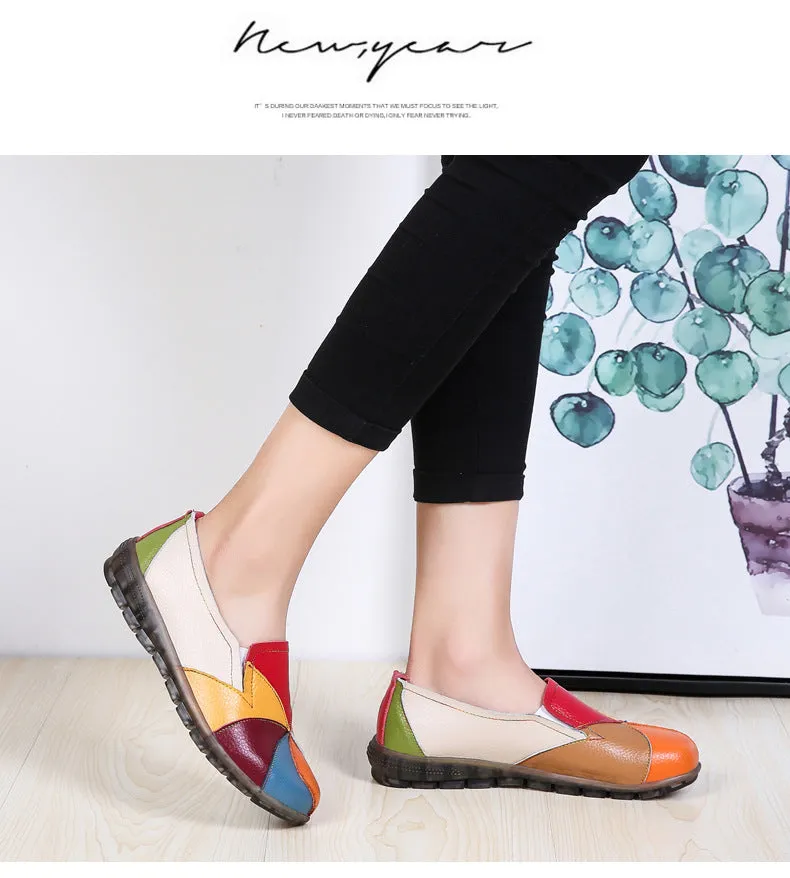 Designer Women Genuine Leather Loafers Mixed Colors Ladies Ballet Flats Shoes Female Spring Moccasins Casual Ballerina Shoes