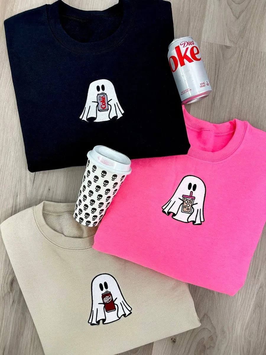 'Diet Coke Ghost' Embroidered Crewneck Sweatshirt