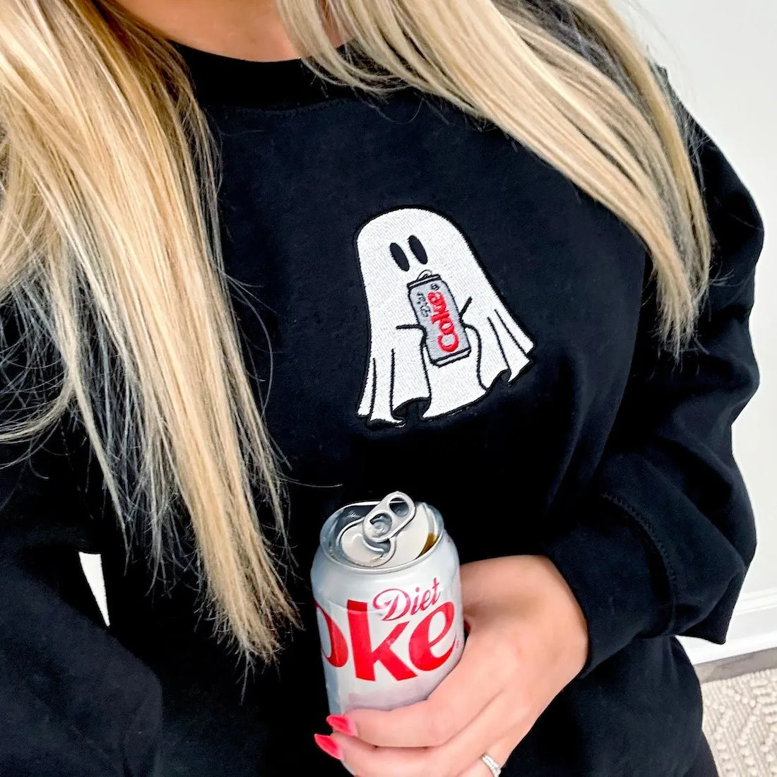 'Diet Coke Ghost' Embroidered Crewneck Sweatshirt